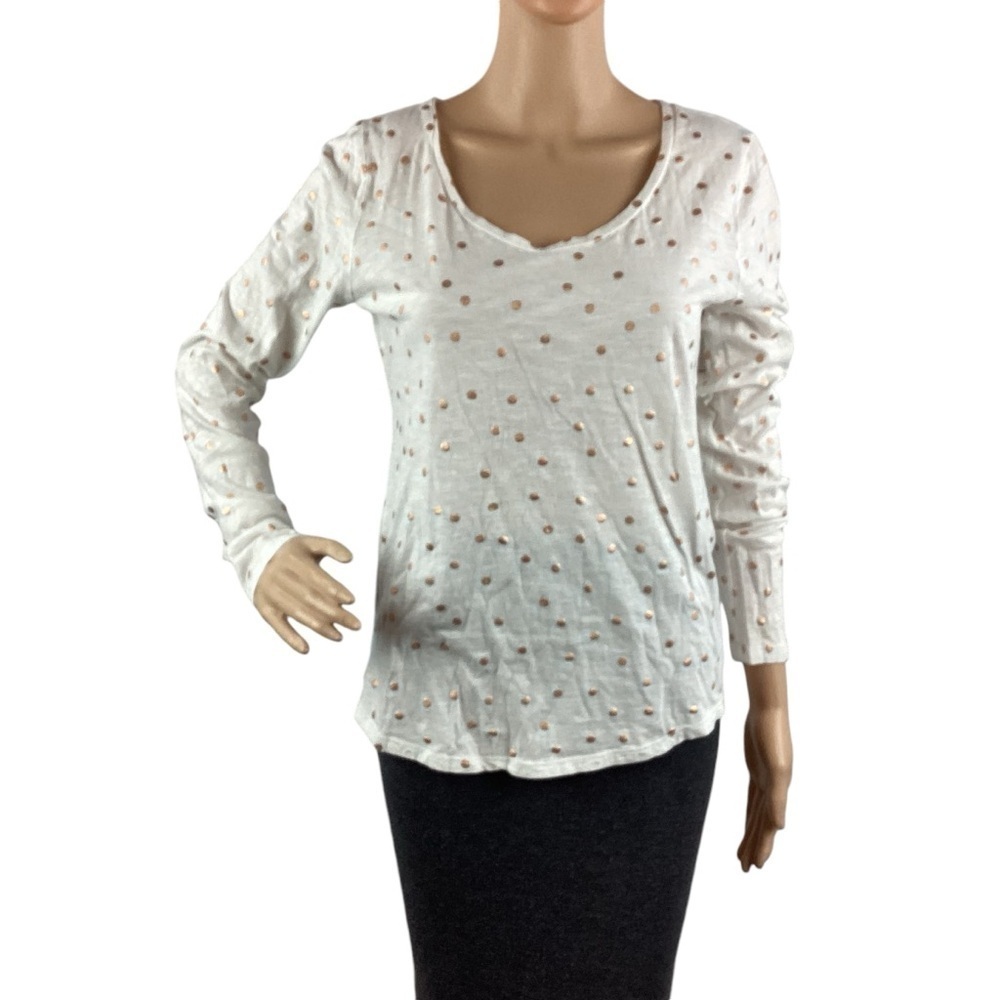 LOFT Shimmer Dot Long Sleeve Shirttail Tee Size M White